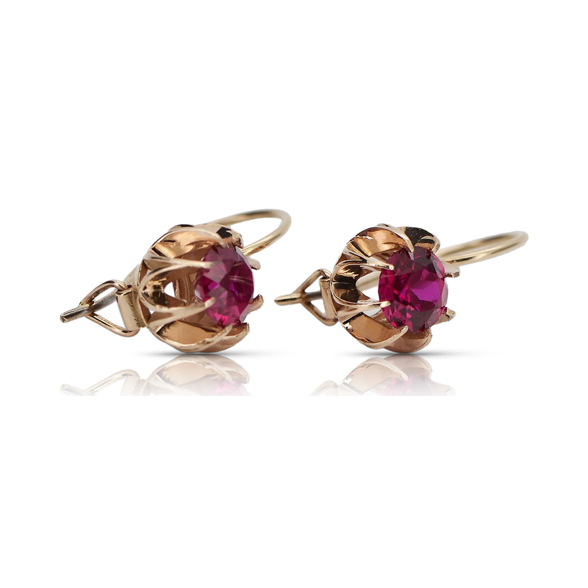 Boucles d’oreilles en or rose soviétique russe 14k 585 vec062 alexandrite rubis émeraude saphir ...