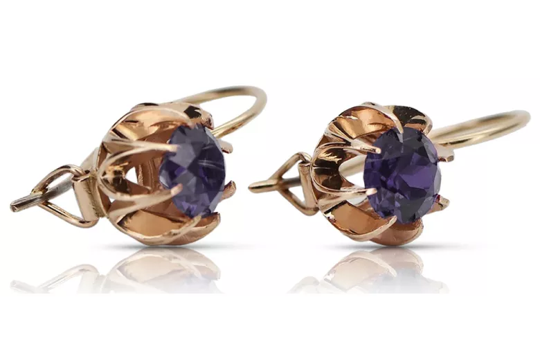 Boucles d’oreilles en or rose soviétique russe 14k 585 vec062 alexandrite rubis émeraude saphir ...