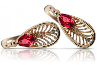 Boucles d’oreilles en or rose soviétique russe 14k 585 vec067 alexandrite rubis émeraude saphir ...