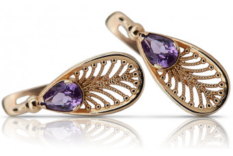 Vintage rose pink 14k 585 gold earrings vec067 alexandrite ruby emerald sapphire ...