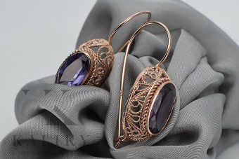 Vintage rose pink 14k 585 gold earrings vec023 alexandrite ruby emerald sapphire ...