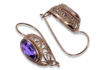 Vintage rose pink 14k 585 gold earrings vec023 alexandrite ruby emerald sapphire ...