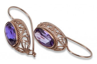 Vintage rose pink 14k 585 gold earrings vec023 alexandrite ruby emerald sapphire ...