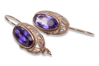 Vintage rose pink 14k 585 gold earrings vec023 alexandrite ruby emerald sapphire ...