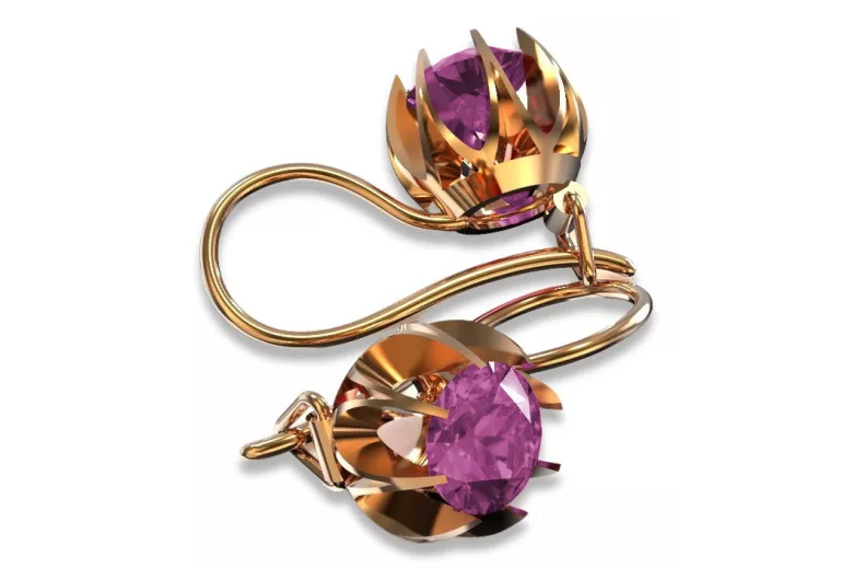 Russische sowjetische Silber rosévergoldete 925 Amethyst Ohrringe vec062rp