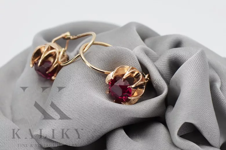 Vintage silver rose gold plated 925 ruby earrings vec062rp