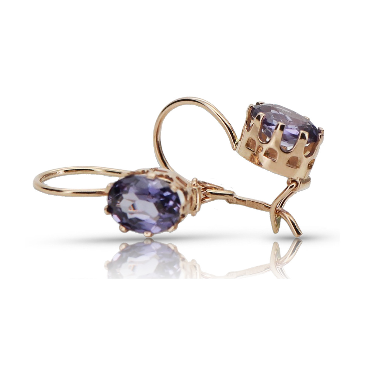 Boucles d’oreilles en or russe rose rose 14k 585 vec196 alexandrite rubis émeraude saphir ...