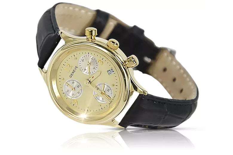 Gold men's watch Geneve ★ zlotychlopak.pl ★ Gold purity 585 333 Low Price!