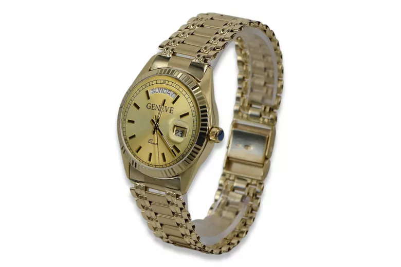 Goldene Herrenuhr Geneve ★ zlotychlopak.pl ★ Gold Reinheit 585 333 Niedriger Preis!