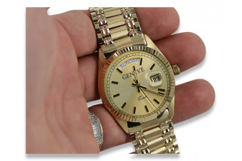Złoty zegarek z bransoletą męski 14k Geneve mw013ydy&mbw012yo