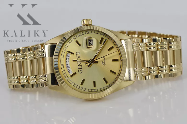 Złoty zegarek z bransoletą męski 14k Geneve mw013ydy&mbw012yo