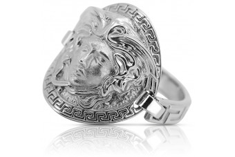 "Intricate 14K White Gold Jellyfish-Themed Greek Ring, No Stones" crn001w