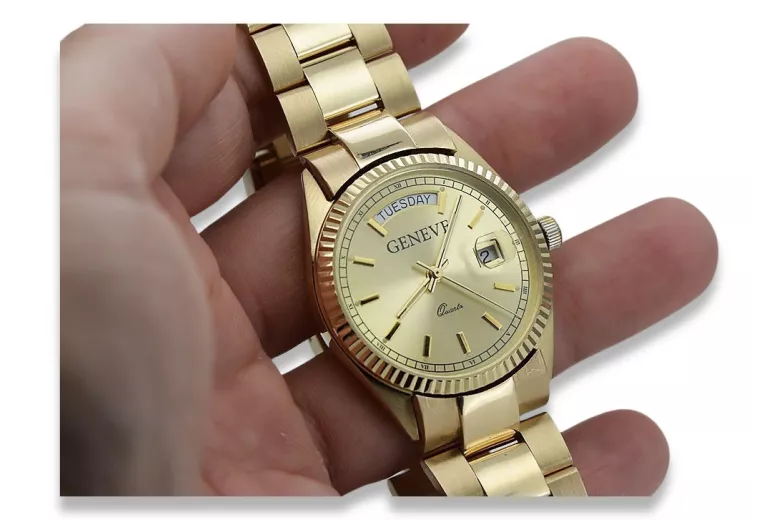 Gold men's watch Geneve ★ zlotychlopak.pl ★ Gold purity 585 333 Low Price!