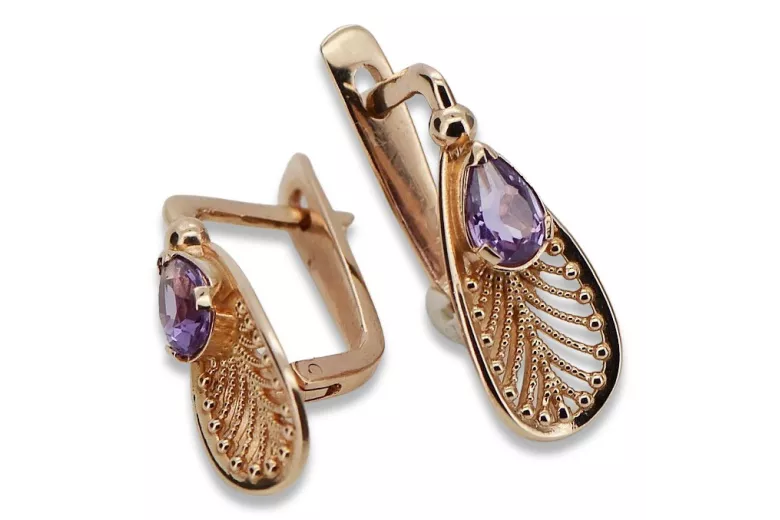 Luxurious Vintage 14K Rose Gold Alexandrite Drop Earrings vec067