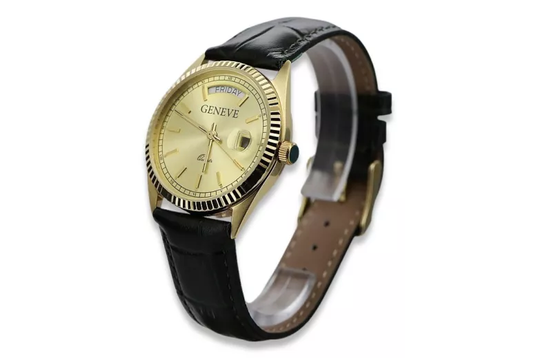 Gelbe 14-Karat-Gold-Herren-Damen-Geneve-Uhr mw013y