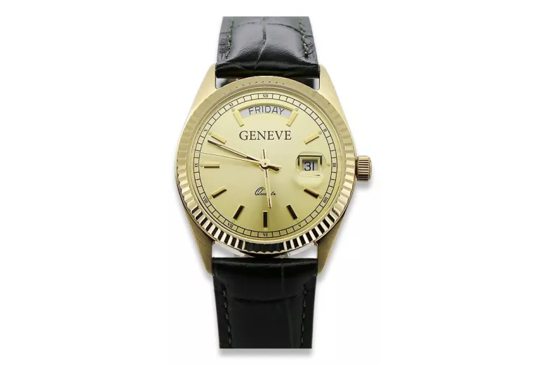 Gelbe 14-Karat-Gold-Herren-Damen-Geneve-Uhr mw013y