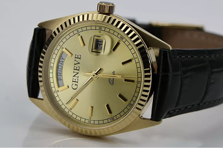 Gold men's watch Geneve ★ zlotychlopak.pl ★ Gold purity 585 333 Low Price!