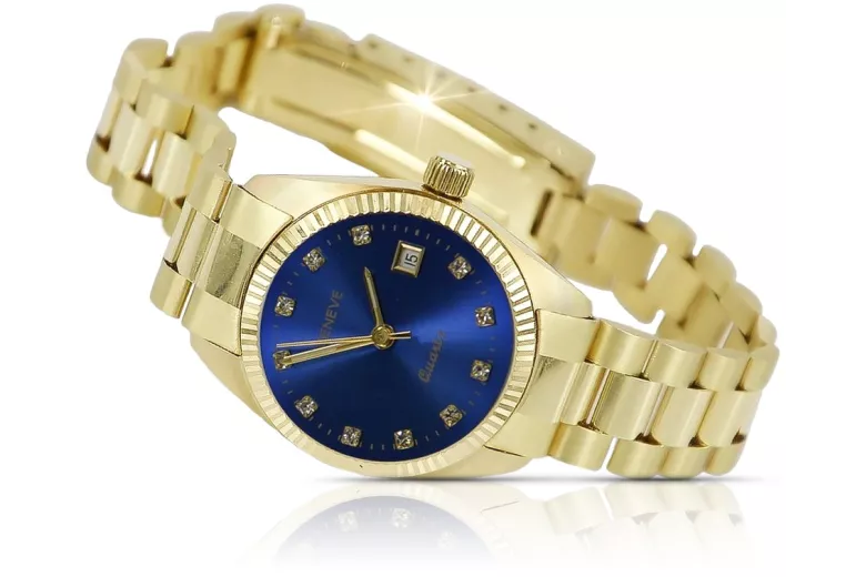 Goldene Herrenuhr Geneve ★ zlotychlopak.pl ★ Gold Reinheit 585 333 Niedriger Preis!