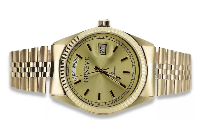 Gold men's watch Geneve ★ zlotychlopak.pl ★ Gold purity 585 333 Low Price!