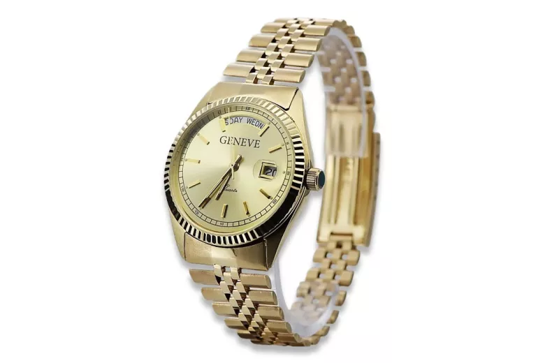 Gold men's watch Geneve ★ zlotychlopak.pl ★ Gold purity 585 333 Low Price!