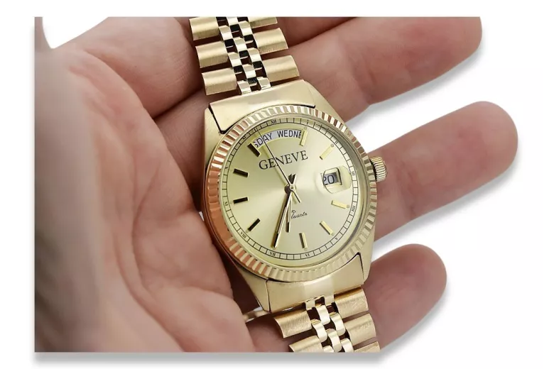 копия мужских золотых часов с браслетом 14k Geneve mw013ydy&mbw016y