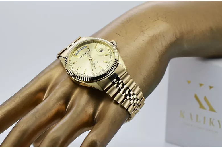 reloj de Oro para Hombre con Brazalete 14k Geneve mw013ydy&mbw016y