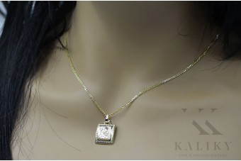 Złoty medalik 14k 585 Bozia z łańcuszkiem pm001y&cc035y