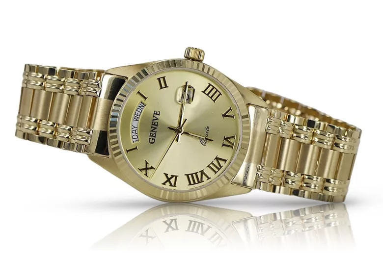 Złoty zegarek męski 14k 585 Geneve mw013ydg&mbw006yo