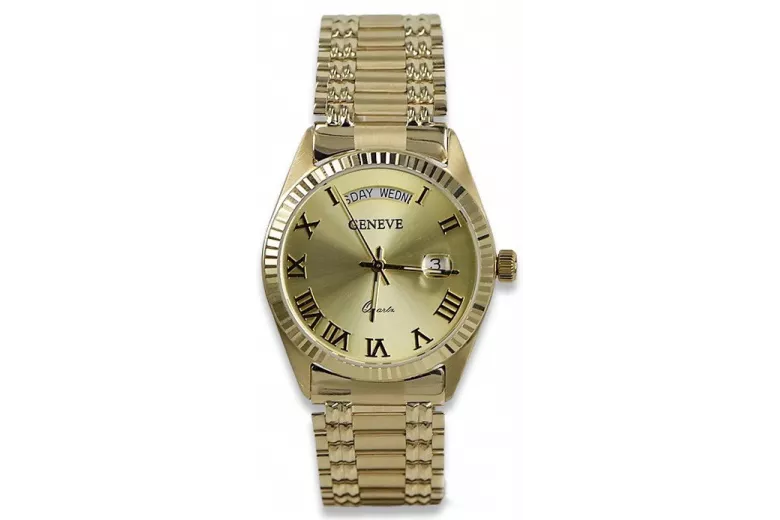 Gold men's watch Geneve ★ zlotychlopak.pl ★ Gold purity 585 333 Low Price!