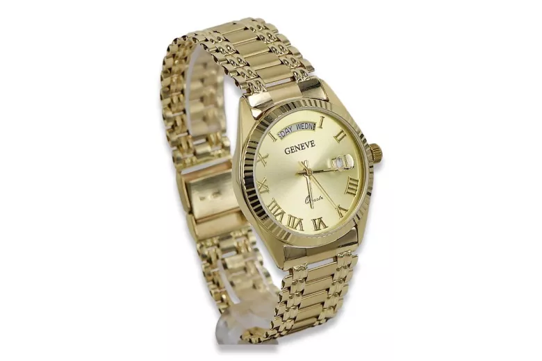 Gold men's watch Geneve ★ zlotychlopak.pl ★ Gold purity 585 333 Low Price!