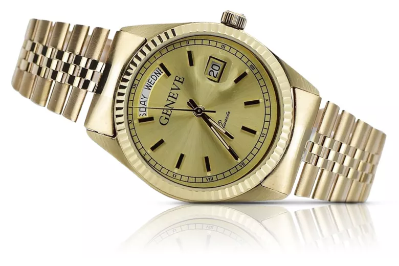 Gold men's watch Geneve ★ zlotychlopak.pl ★ Gold purity 585 333 Low Price!