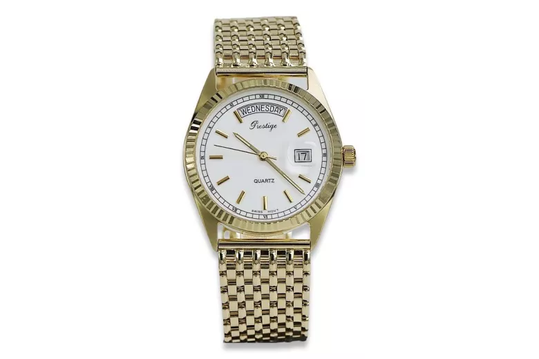 Gold men's watch Geneve ★ zlotychlopak.pl ★ Gold purity 585 333 Low Price!