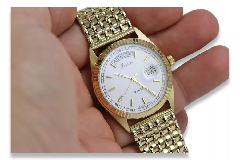 копия мужских золотых часов с браслетом 14k 585 Geneve mw013ydbc&mbw013y