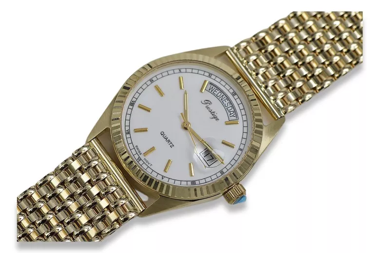 копія чоловічого золотого годинника з браслетом 14k 585 Geneve mw013ydbc&mbw013y