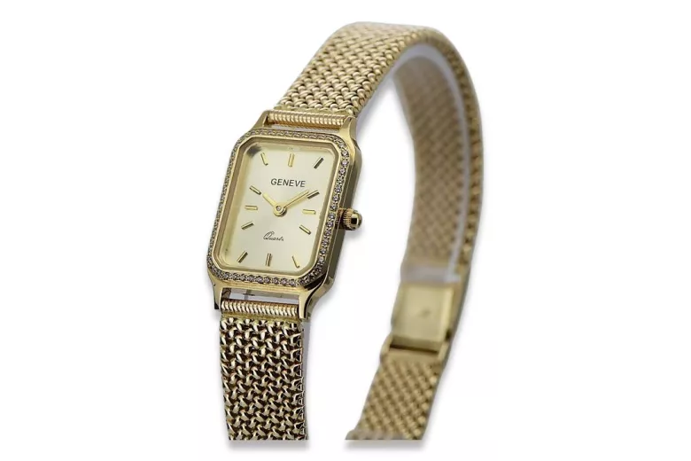 reloj de oro italiano Geneve Lw055y&lbw004y con brazalete para mujer de 14k