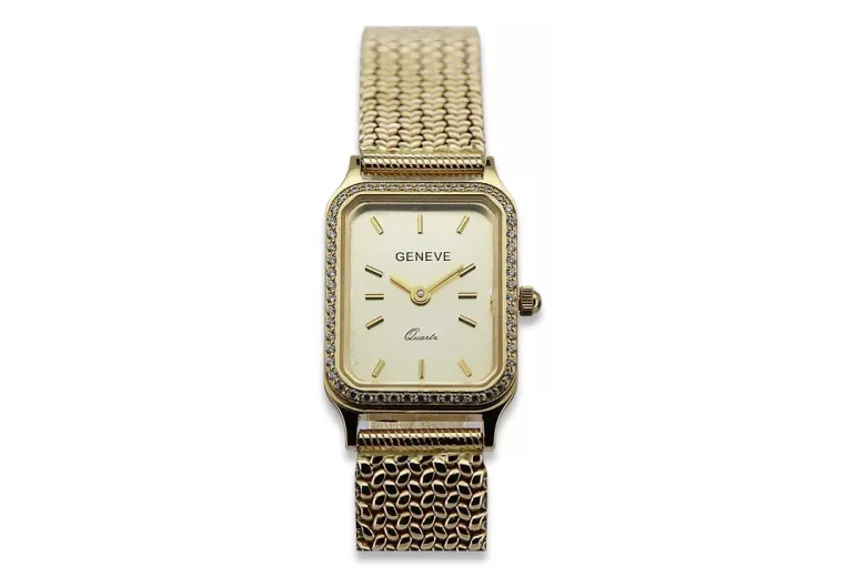 reloj de oro italiano Geneve Lw055y&lbw004y con brazalete para mujer de 14k