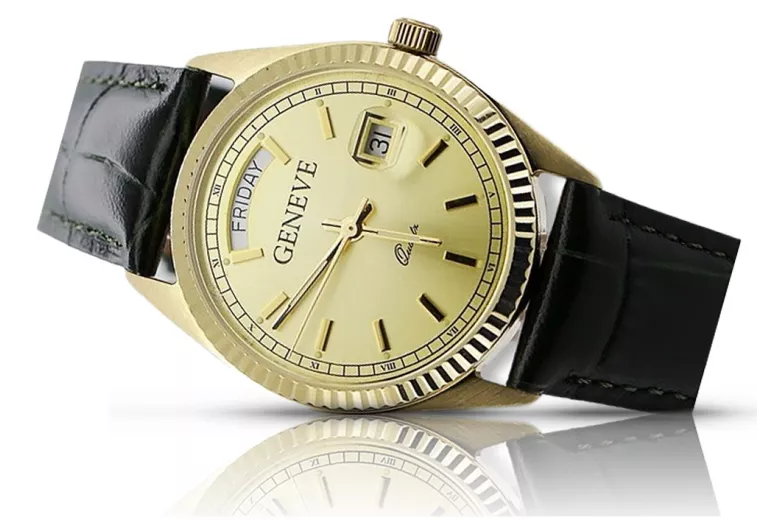 Gold men's watch Geneve ★ zlotychlopak.pl ★ Gold purity 585 333 Low Price!