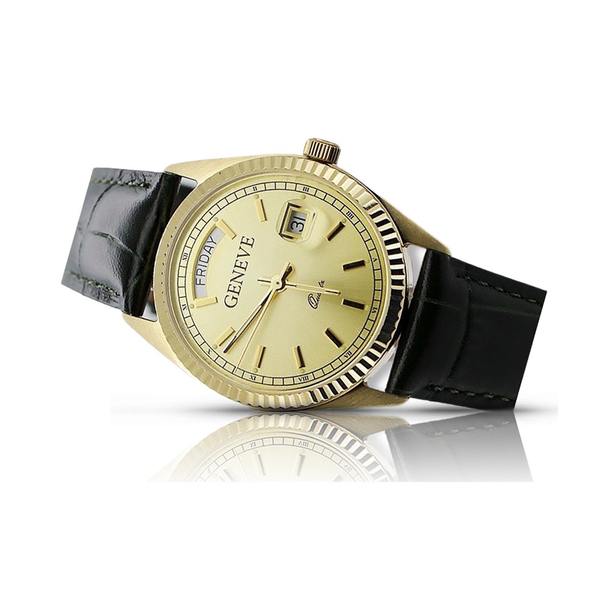 Gold men's watch Geneve ★ zlotychlopak.pl ★ Gold purity 585 333 Low Price!