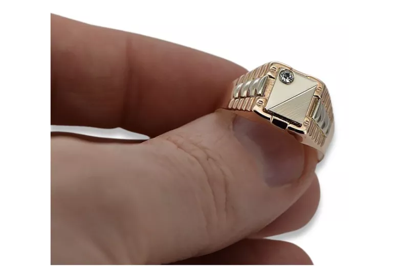 Anillo de hombre con sello de oro rosa soviético de rosa rusa