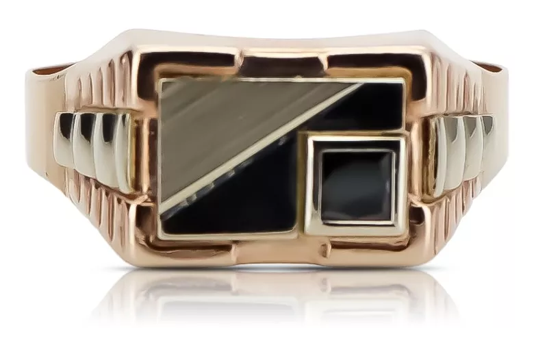 Ruso rosa rosa 14k 585 oro Hombres Onyx signet csc005rw