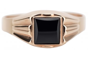 Rose russe rose 14k 585 or Chevalière onyx pour hommes csc010r