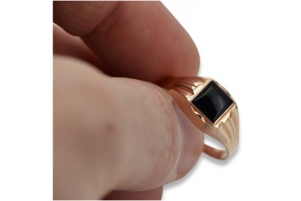 Російська троянда рожева 14к 585 золота чоловіча оніксова печатка csc010r