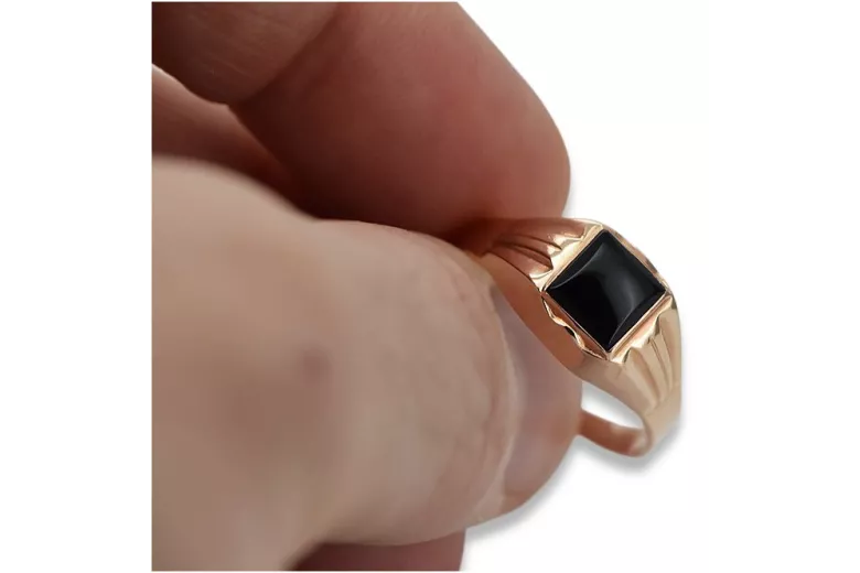 Rose russe rose 14k 585 or Chevalière onyx pour hommes csc010r