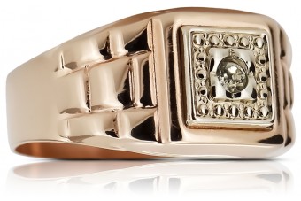 Ruso rosa rosa 14k oro 585 Anillo de sello para hombre csc018r