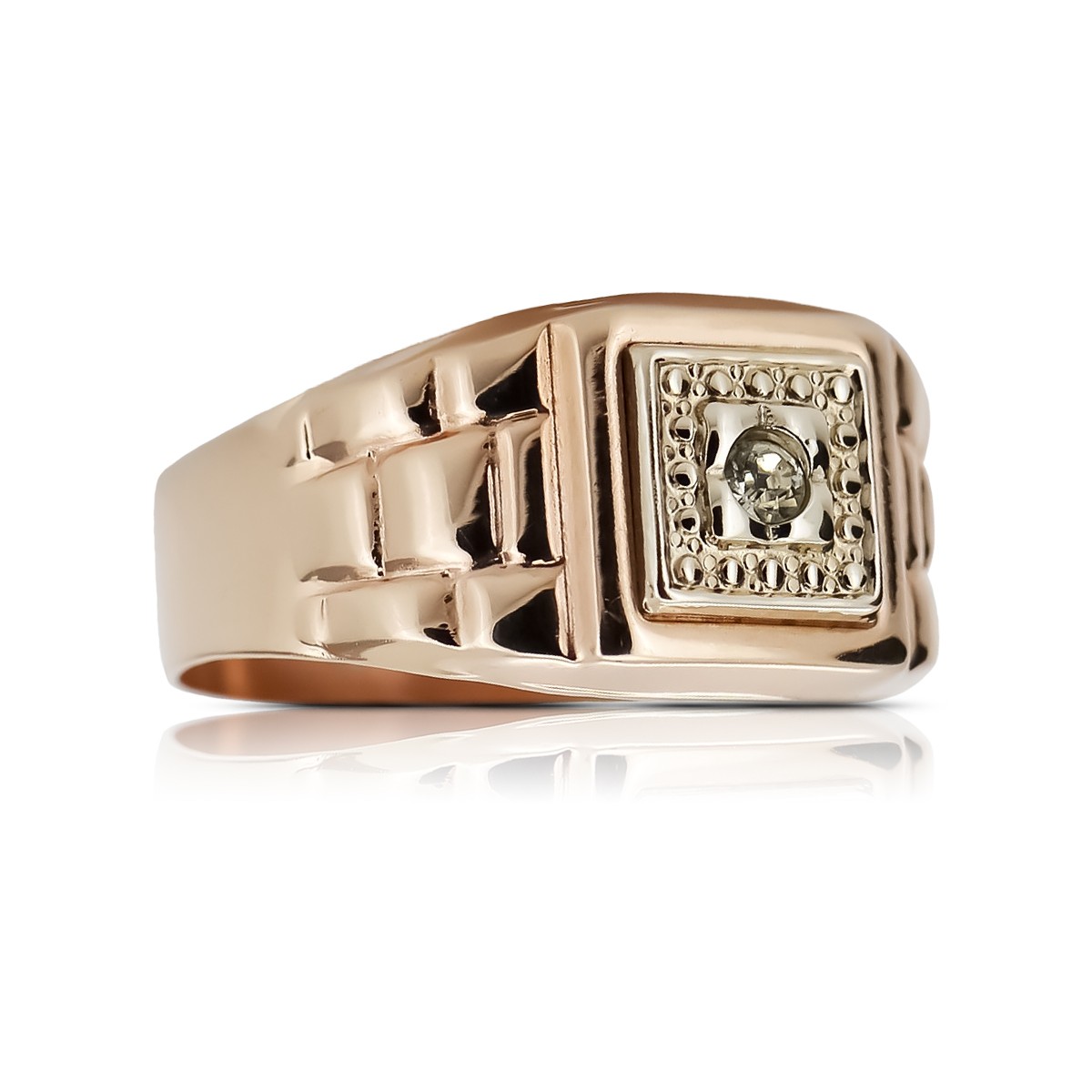 Ruso rosa rosa 14k oro 585 Anillo de sello para hombre csc018r