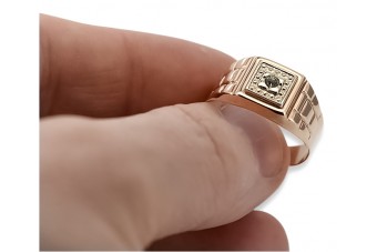 Русская розовая роза 14-каратное золото 585 Мужское перстень с печаткой csc018r