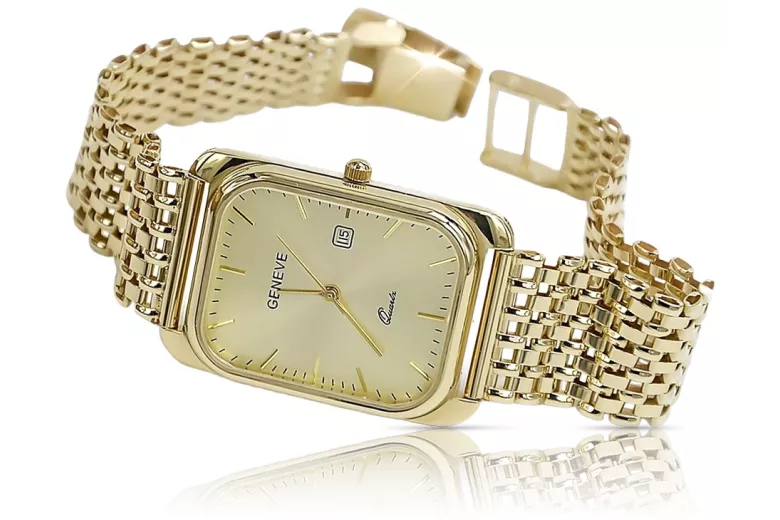 Goldene Herrenuhr Geneve ★ zlotychlopak.pl ★ Gold Reinheit 585 333 Niedriger Preis!