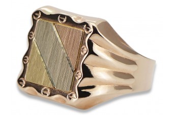 Руска розова роза 14k злато 585 Мъжки пръстен с печат csn006r