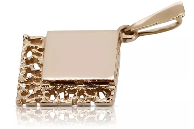 "Original Vintage Rose Pink 14K Gold Square Pendant - No Stone Design" vpn041