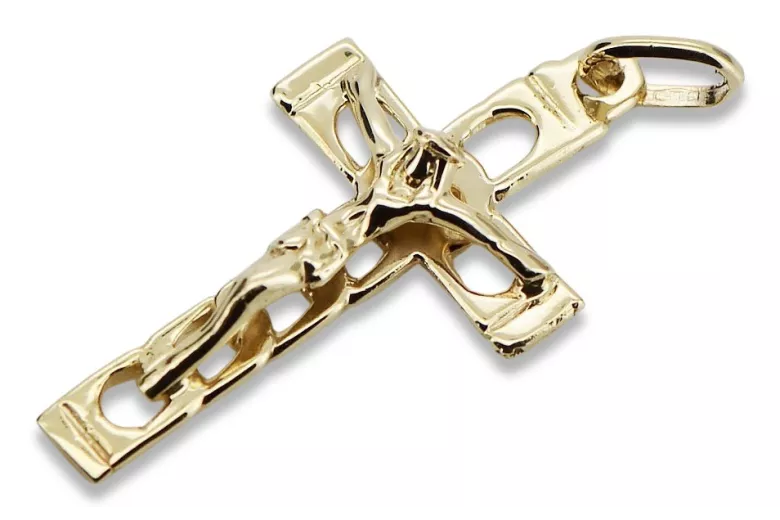 Gold katholisches Kreuz 14k 585 Kreuzanhänger mit Jesus Gelbgold ctc028y